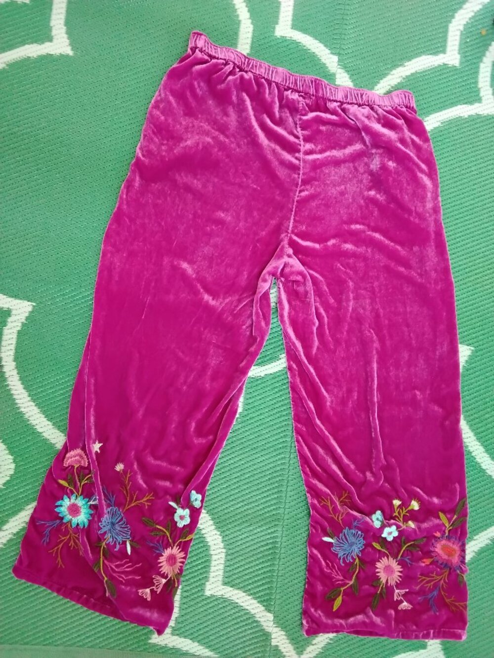 JOHNNY WAS Ulla Velvet Floral Embroidered Wide Leg Pull-On Pants Raspberry XL